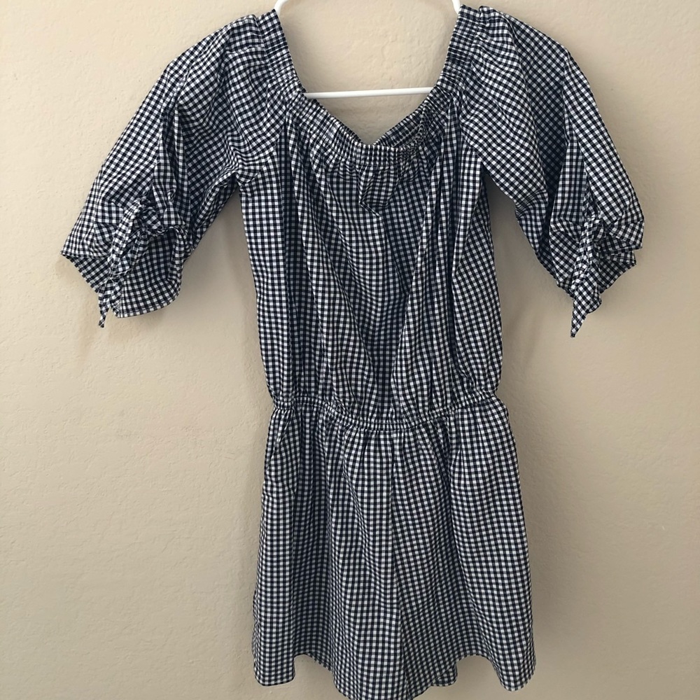 Black and White Gingham Strapless Romper